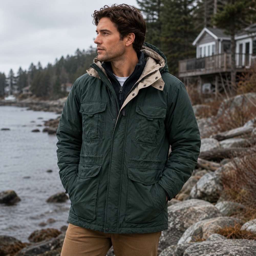 Gant Mens Green Down Filled Hooded Parka Jacket Coat‎ Large Heavyweight